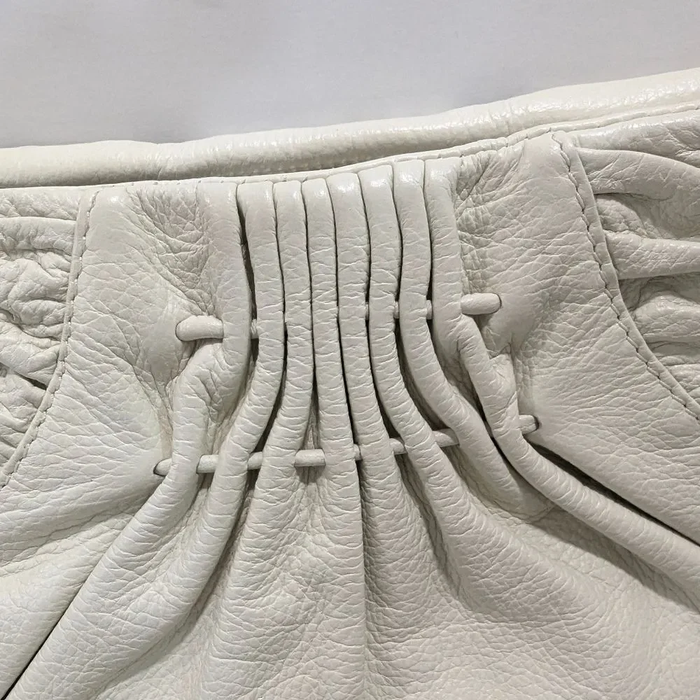 WHBM Soft Leather Clutch Cream Bag Purse Ruffle Zip Closure Inside Pockets Party - Picture 5 of 11